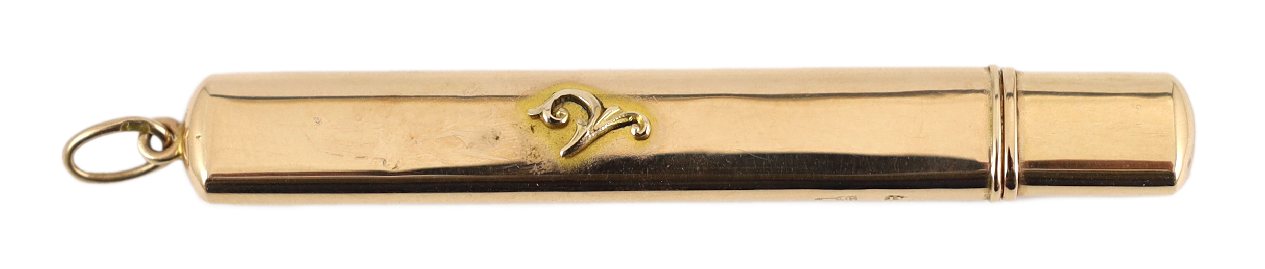 FABERGE- An early 20th century Russian 56 zolotnik gold pencil holder, workmaster, Alfred Thielemann